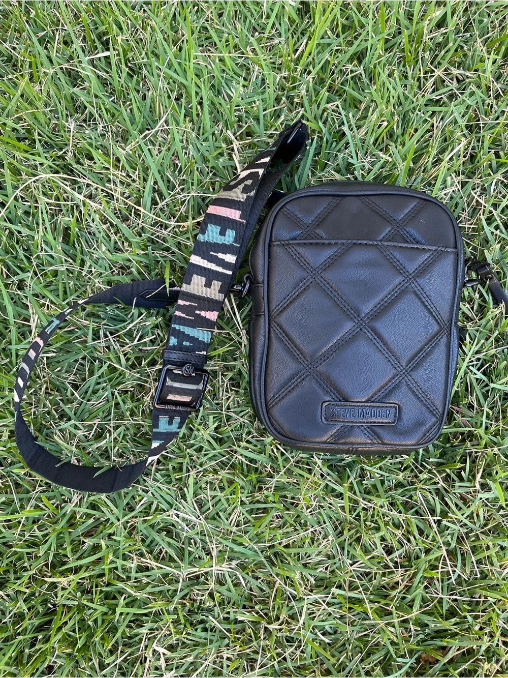Steve Madden Black Quilted Crossbody with Branded Strap
